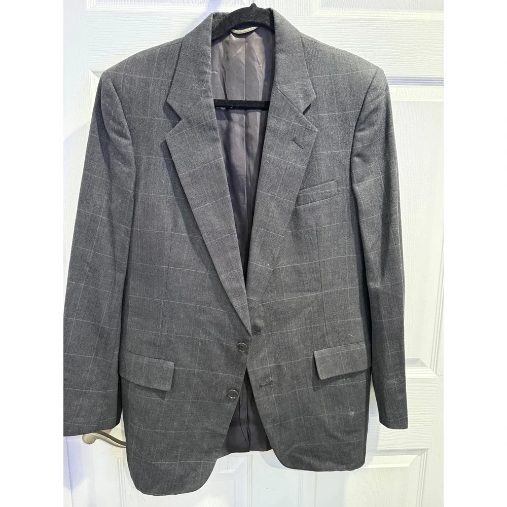 Christian Dior Monsieur Grey Windowpane Pure Virgin Wool Blazer Sport Coat Mens